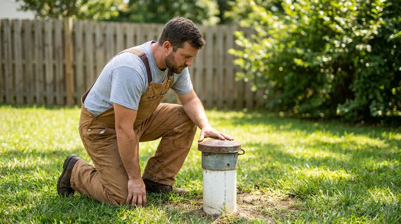 Wellhead and cap being inspected at a rural Chesapeake property